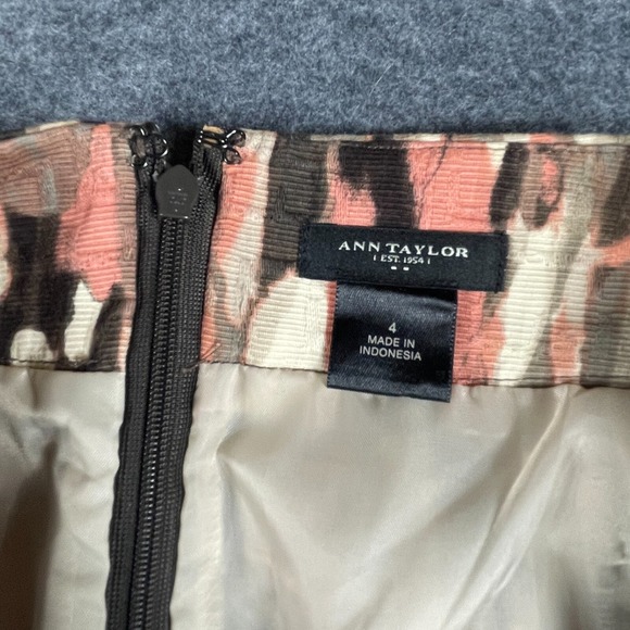 Ann Taylor Skirt Womens 4 Beige Zip Up Lined Cotton Abstract Art Straight Career - Picture 8 of 11